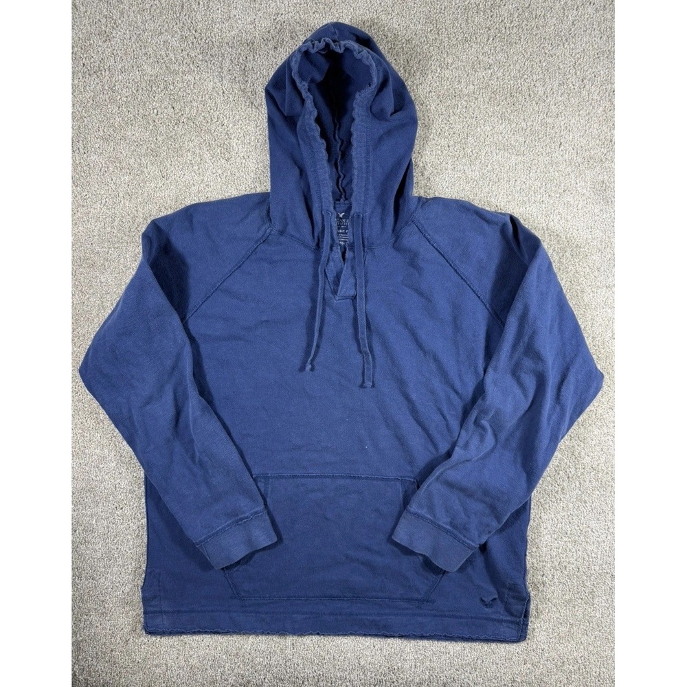 American Eagle Men's XXL Blue Henley Hoodie Classic Fit Pullover - 2 Speck Marks - Picture 1 of 7